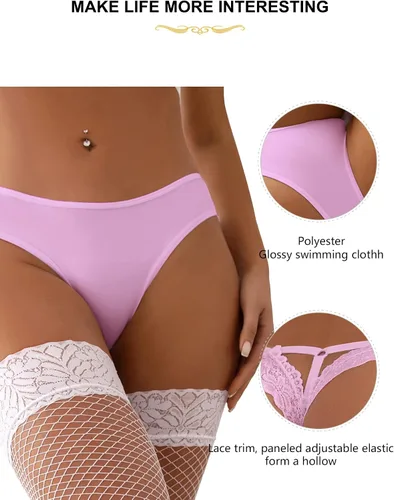 Vista 4 de ohmydear Tanga de encaje para mujer, tanga hueca, talla grande, bragas, bragas, elástico, ropa interior de encaje