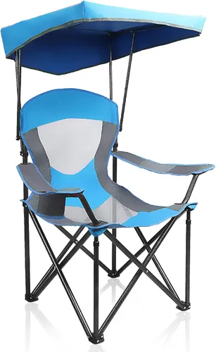 Vista 13 de ALPHA CAMP Silla de Salón con Toldo de Servicio Pesado Sombrilla Silla de Viaje para Senderismo con Portavasos Azul Esmalte