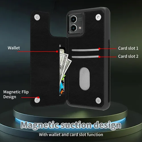 Vista 6 de Funda tipo cartera para Moto G Stylus 5G 2023 con soporte para tarjetas, bloqueo RFID, piel sintética, función atril, cierre magnético, funda