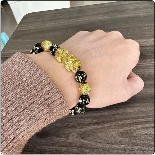 Vista 6 de Pulsera de la riqueza del Feng Shui de la manera Pi Xiu Pulsera de obsidiana