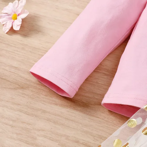 Vista 8 de Toddler Kids Baby Girls Birthday Princess Outfits Long Sleeve Shirt Polka Dots Tulle Tutu Dress Skirt Set 2Pcs