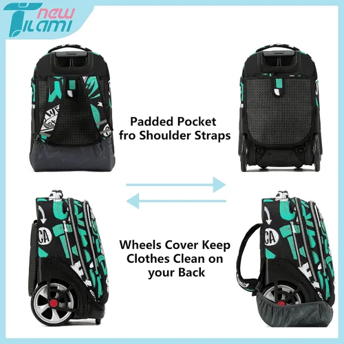 Vista 70 de NEW TILAMI Mochila con ruedas de 19 pulgadas con bolsa de almuerzo para niñas y niños, mochila para laptop con ruedas, bolsa de mano duradera