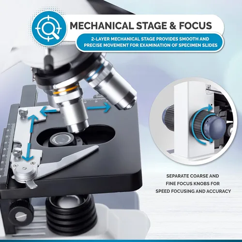Vista 4 de AmScope B120C Siedentopf microscopio binocular compuesto, aumento de 40X-2000X, iluminación LED, condensador Abbe, plataforma mecánica de doble capa.