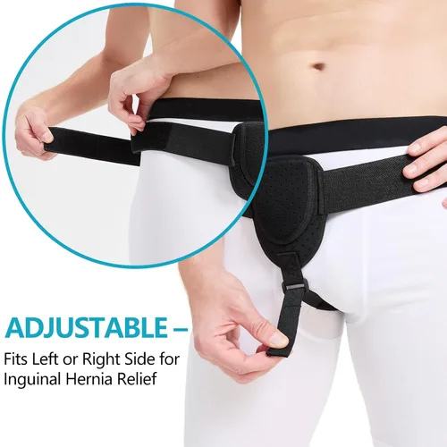 Vista 4 de Cinturones de hernia para hombres – Truss de soporte de hernia inguinal con almohadillas de compresión extraíbles – Correa ajustable para la ingle