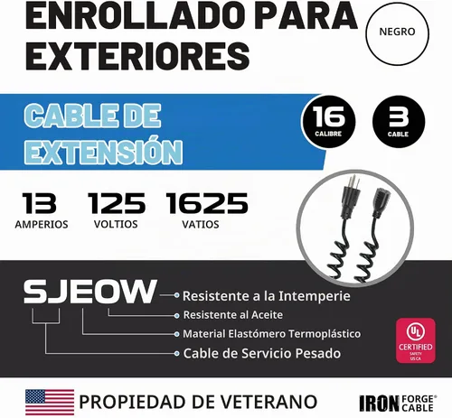 Vista 2 de Iron Forge Cable Cable de extensión en espiral negro calibre 16, 5 pies - 3