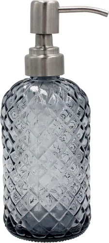 Vista 16 de Dispensador de jabón de vidrio con patrón de diamante de 16 onzas, dispensador de jabón recargable para cocina y baño, con bomba de acero inoxidable