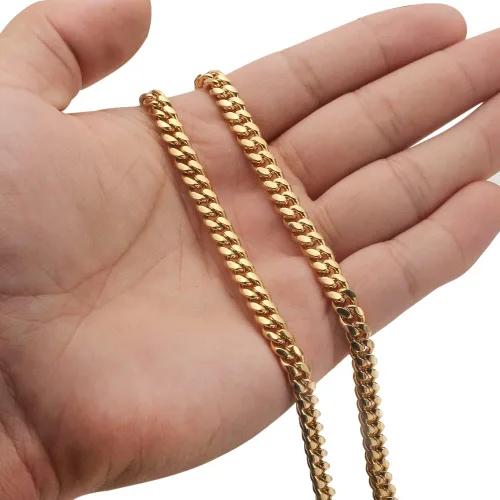 Vista 3 de JovJewelry Collar de cadena de eslabones cubanos de Miami para hombre de acero inoxidable chapado en oro de 18 quilates joyería de hip hop