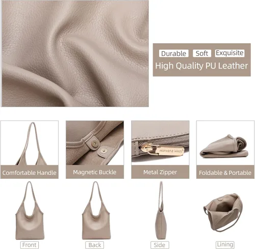 Vista 2 de Montana West Bolsos estilo hobo holgados para mujer, bolsos de hombro suaves de diseñador para mujer, bolso de mano con asa superior