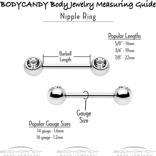 Vista 4 de Body Candy Juego de 2 anillos de acero inoxidable para pezón, calibre 14, 0.512 in, Acero inoxidable