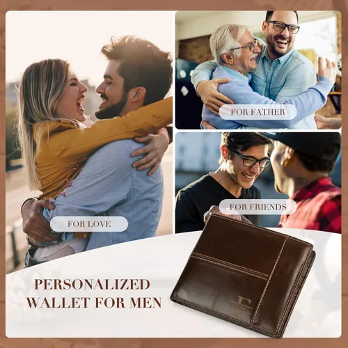 Vista 4 de Gemszoo Cartera personalizada con nombre inicial con nombre grabado, tarjetero RFID de cuero genuino para hombres, padre, Estilo 1, Casual