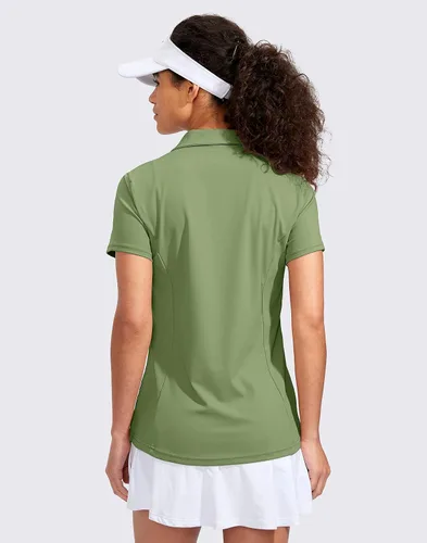 Vista 2 de Viodia Camisa de golf para mujer, manga corta, con cremallera, de secado rápido, elástica, con cuello de tenis, ropa de golf