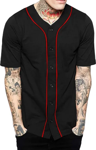 Vista 11 de Hat and Beyond camiseta de béisbol para hombre con botones hipster hip hop