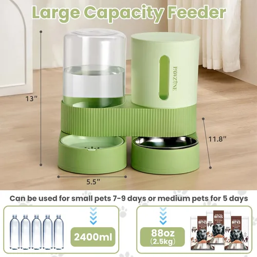 Vista 2 de Paquete de 2 alimentadores automáticos para gatos, dispensador de agua de acero inoxidable, alimentador de alimentos por gravedad y bebedero