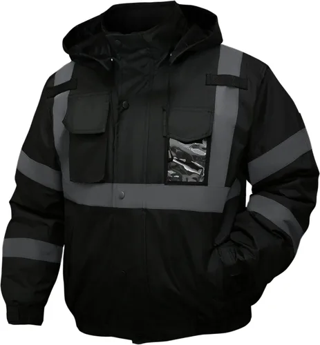 Vista 14 de Chaqueta de seguridad 3 en 1, chaqueta reflectante de alta visibilidad, chaqueta bomber Hi Vis, forro polar, impermeable, ANSI Clase 3, negro, S