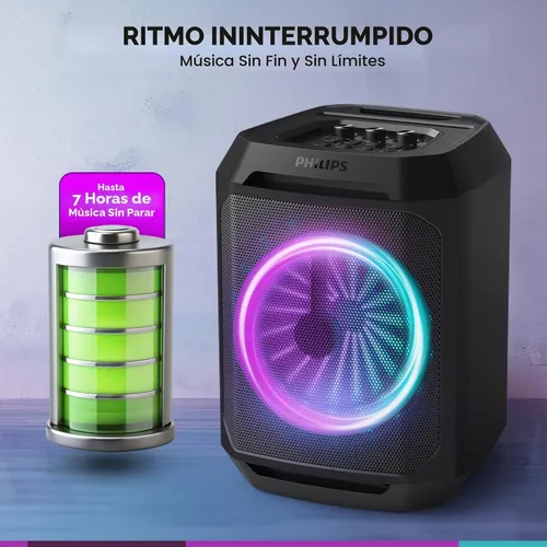 Vista 8 de PHILIPS - Altavoz Bluetooth para fiestas, refuerzo dinámico de graves, Bluetooth y entrada auxiliar, entrada de micrófono, emparejamiento