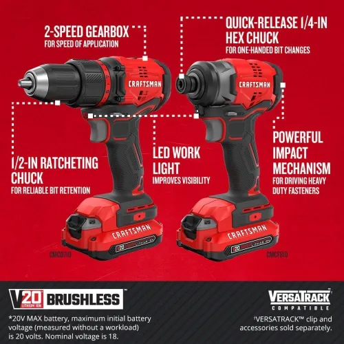 Vista 6 de CRAFTSMAN - V20* Kit combinado de taladro inalámbrico, 2 herramientas (CMCK210C2)
