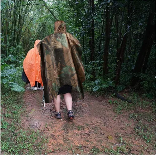 Vista 4 de REDCAMP Poncho de lluvia impermeable con capucha y brazos para acampar y senderismo