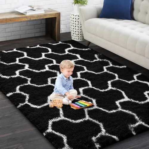 Vista 64 de EVOIONOS Alfombra Redonda Negra para Dormitorio, 4x4 Pies Alfombra de Área Circular Suave y Esponjosa para Sala de Estar, Alfombra Circular de Felpa