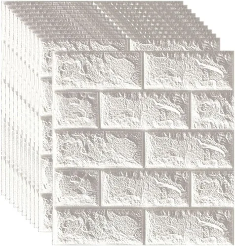 Vista 13 de Melairya Paneles de pared 3D para decoración de paredes interiores, paneles de pared con textura de espuma 3D, 20 piezas de papel tapiz autoadhesivo