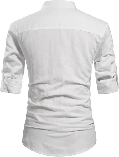 Vista 2 de NITAGUT Camisas de lino de manga larga con cuello Henley para hombre