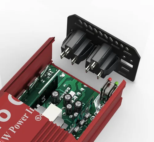 Vista 5 de Pro Chaser - Inversor de corriente para vehículo de 400 W - Convertidor de 12 V CC a 110 V CA para coche, con dos salidas de CA, puertos USB-A QC