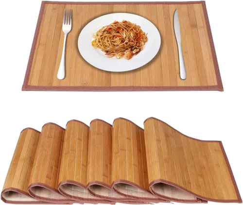 Vista 9 de Juego de 4 manteles individuales de bambú, resistentes al calor, para mesa de comedor, manteles individuales de bambú duraderos, resistentes a
