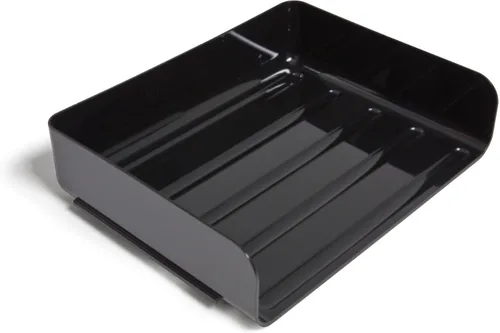 Vista 2 de TRU RED Bandeja plástica apilable de la carta de la carga lateral, negro, 12/cartón
