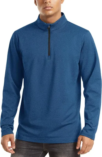 Vista 2 de TACVASEN Sudaderas de golf de manga larga con cremallera de 14 para hombre, con forro polar de invierno, camisa térmica