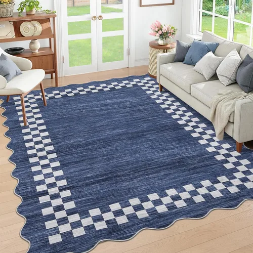 Vista 42 de GarveeHome Alfombra lavable de 5 x 7 pies para sala de estar, alfombra Beige festoneado