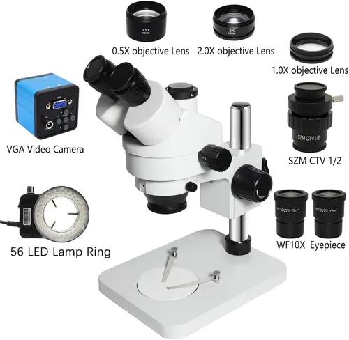 Vista 3 de 3.5X-90X microscopio estéreo trinocular zoom microscopio digital industrial simul-Focal conjunto para reparación de soldadura de PCB