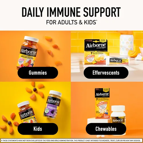 Vista 7 de Vitamina C 1000 mg (por porción), tabletas efervescentes Airborne Very Berry (36 unidades en una caja), suplemento de apoyo inmunológico sin gluten
