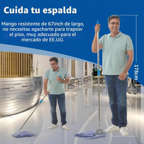 Vista 3 de Midoneat Trapeador de cuerda de extremo de bucle resistente, mango de acero inoxidable de 67 pulgadas, mopa de grado industrial comercial