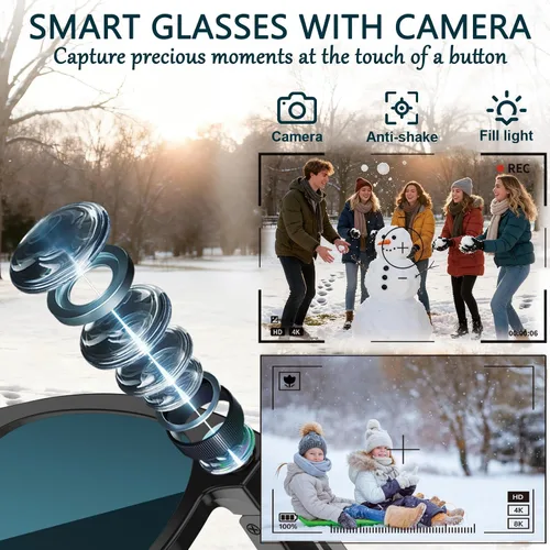 Vista 2 de Gafas Inteligentes con Cámara, Gafas AI, Gafas Bluetooth, Lentes Reemplazables, Batería de 48H para Viajes, Conferencias y Vlogging. Traducción