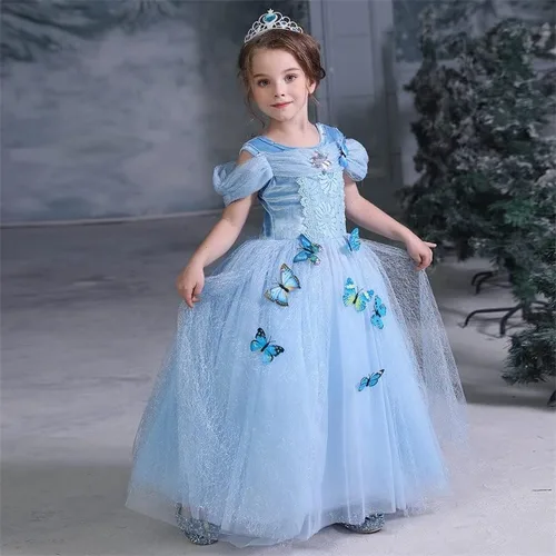 Vista 6 de Touchliit Disfraz de Cenicienta para niñas, vestido de Cenicienta para niños, disfraz de Halloween y juego de simulación con corona