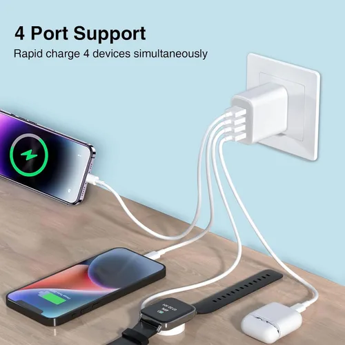 Vista 2 de Cubo de carga USB, enchufe de cargadores de pared, adaptador de enchufe de alimentación, estación de carga, base de caja compatible con teléfono 15