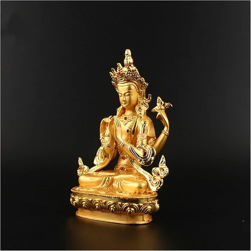 Vista 3 de Estatua de Buda Adornos de Buda de 5.8 in aleación de metal chapado en oro proveedores budistas Avalokitesvara Bodhisattva figura tibetana Guanyin
