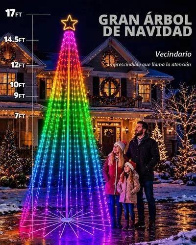 Vista 2 de Árbol de Navidad al aire libre de 7 pies con luces, bricolaje espectáculo Totalmente bricolaje, escenas preestablecidas de un solo toque