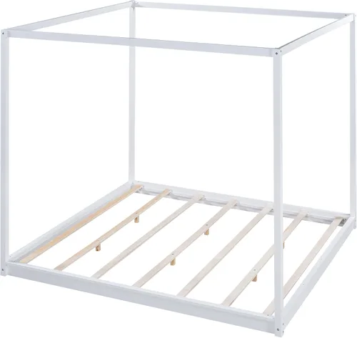 Vista 6 de Harper & Bright Designs Cama King con dosel de madera con 4 paneles de póster, marco de cama King con soporte de listones de madera maciza, cama