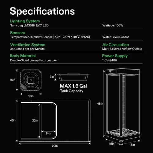 Vista 8 de VGrow - Caja de cultivo inteligente todo en uno, sistema profesional con luz de cultivo Samsung LM301H EVO, sistema avanzado de circulación