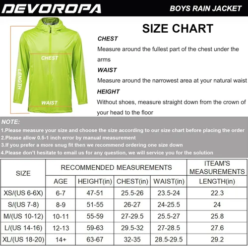 Vista 6 de DEVOROPA Chaqueta impermeable para niños jóvenes, ligera, plegable, para ciclismo, correr, cortavientos con capucha