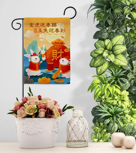 Vista 9 de Breeze Decor Cartel de la fortuna de conejo para el hogar, arte de pared para habitación, patio, porche, césped, jardín, tapiz al aire libre