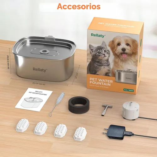 Vista 7 de Fuente de agua para gatos de acero inoxidable: fuente para mascotas de 3.2L/108 onzas, dispensador de agua para perros, suministros de alimentación