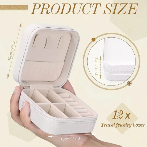 Vista 33 de Yinkin 12 piezas de mini joyero de viaje para dama de honor, organizador de aretes de piel sintética, accesorios de viaje a granel, soporte portátil