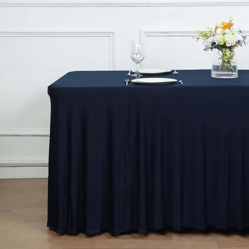 Vista 11 de Efavormart - Falda de mesa rectangular de una pieza de elastano de 6 pies, color negro, con volantes