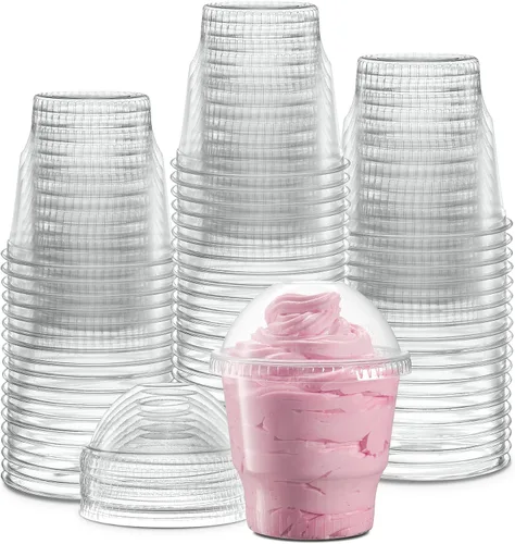 Vista 8 de Vasos de postre de plástico transparente de 8 onzas con tapas de cúpula sin agujero, 50 juegos de cuencos desechables para helados, parfait