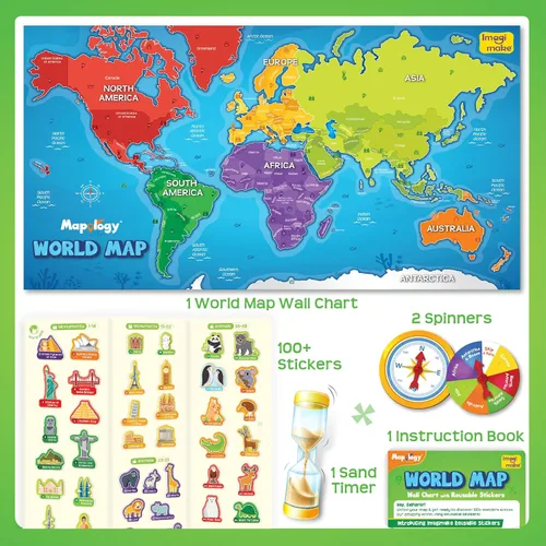Vista 2 de Imagimake Mapology - Mapa del mundo con calcomanías reutilizables