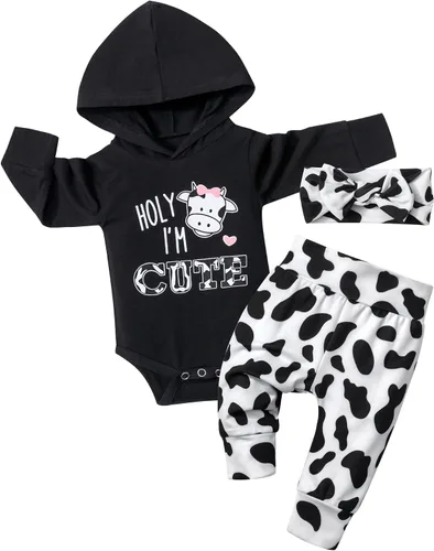 Vista 11 de KANGKANG Conjunto de sudadera con capucha y pantalones de manga larga para bebé recién nacida, para otoño e invierno Blace- Leopardo- Arco
