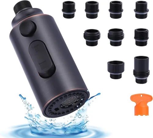 Vista 16 de Cabezal de Repuesto para Rociador de Grifo Extraíble, Cabezal de Rociador Extraíble Negro de 3 Funciones con 9 Adaptadores para Grifo de Fregadero