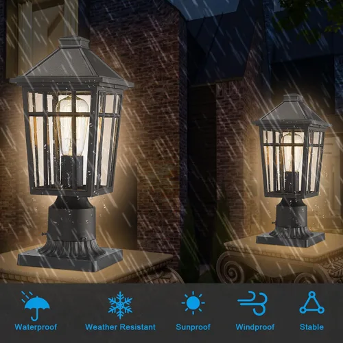 Vista 2 de Darkaway Luces de poste para exteriores + adaptador de luz para poste, iluminación de cubierta de poste de valla para jardín, patio, camino