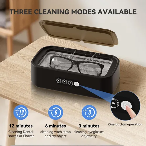 Vista 2 de Limpiador Ultrasónico de Joyas, Máquina Limpiadora de 50KHz con 3 Modos de Temporizador, Tanque de Acero Inoxidable 304 de 22 oz, Máquina Sónica